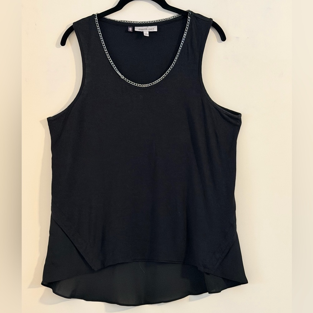 Jennifer Lopez Black Tank Top with Chain Neckline Detail Size L